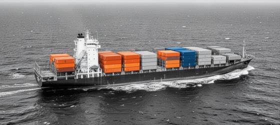 Nave portacontainer carica in navigazione in mare aperto