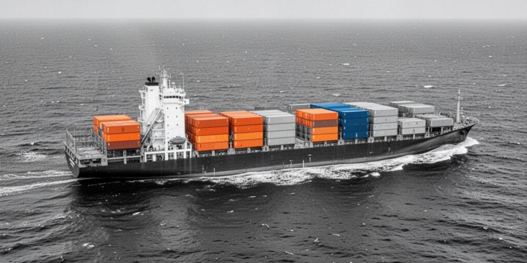 Nave portacontainer carica in navigazione in mare aperto